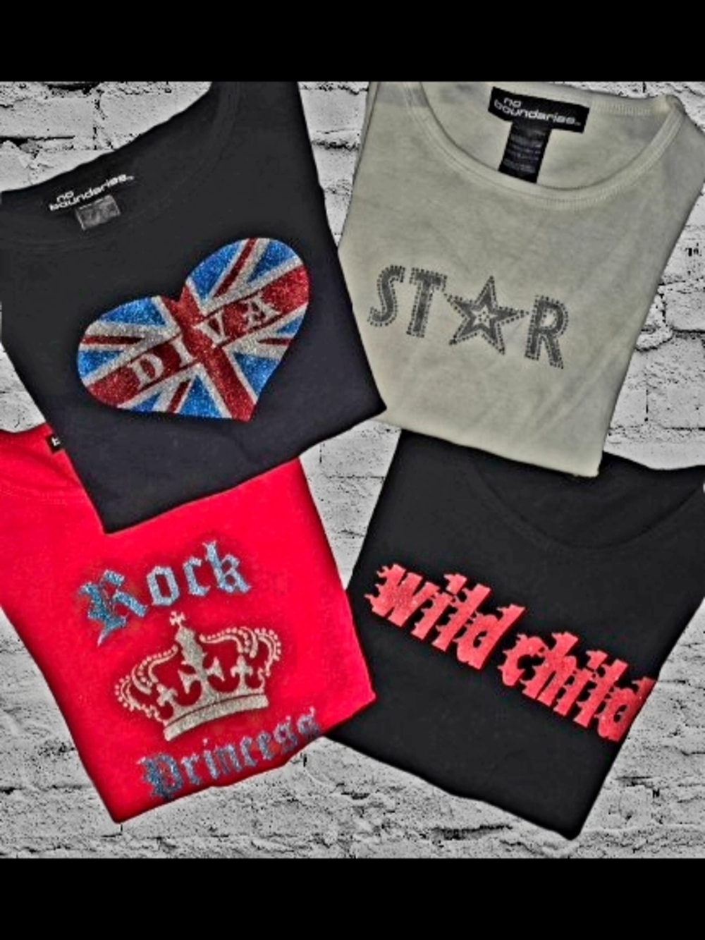 📣 Y2K Bundle of 4  🌟 🇬🇧 👑 🤘 Bold Personality Graphic Baby Tees 👕 Fit S/M